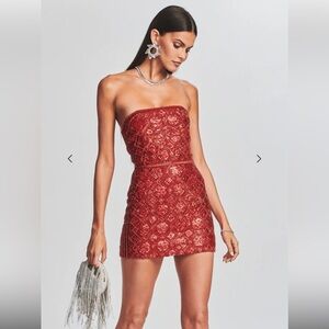 NWT Retrofete Heather Chainmail Dress Red metal mesh rhinestone cocktail $995 XS